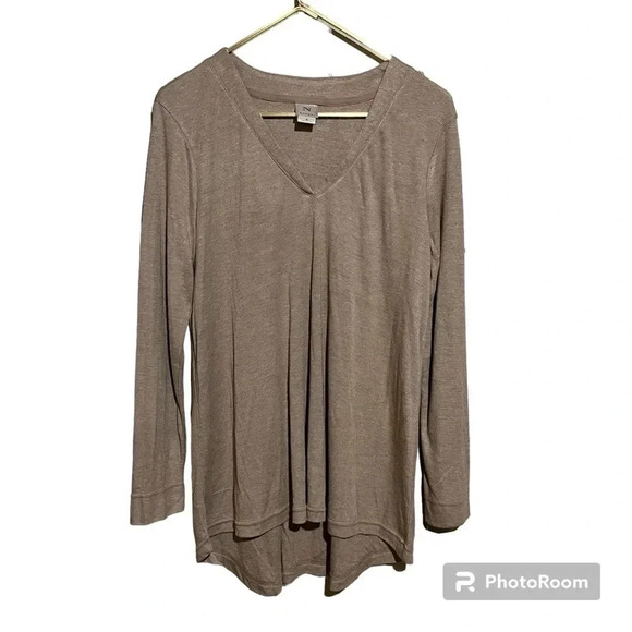 NWT Natori Speckled Interlock Long Sleeve Top Tan Brown SIZE Medium M - Picture 1 of 8